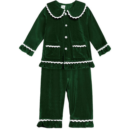 Christmas Pyjamas Kids Boys Girls Velvet Pajamas Infant Xmas Pjs Toddler New Year Party Gift Pijamas Green Red Nightwear Good Vibrations