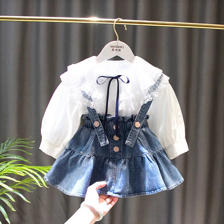 Girls Baby Clothing Set Spring and Autumn New Fashion Korean Edition Children's Denim Skirt Shirt Two Piece Set Good Vibrations