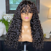 Water Wave Human Hair Wigs with Bangs None Lace Front Wigs Glueless Wigs Virgin Hair for Women 180% Machine Made Wigs Natural Good Vibrations