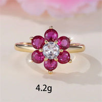 Charm Cherry Flower Rings For Women Rose Red Stone Cocktail Ring Wedding Bands Antique Gold Color CZ Engagement Party Jewelry Good Vibrations