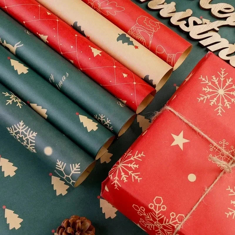 24/1Rolls Christmas Xmas Tree Santa Claus Snowflake Wrapping Paper DIY Craft Gifts Packaging Paper Party Home Decoration Good Vibrations