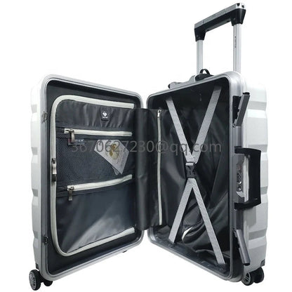 Travel Durable PP Trolley Suitcase Rolling Hard Shell Spinner Luggage Set with Front Opening Laptop Mobile Cup Holder Good Vibrations