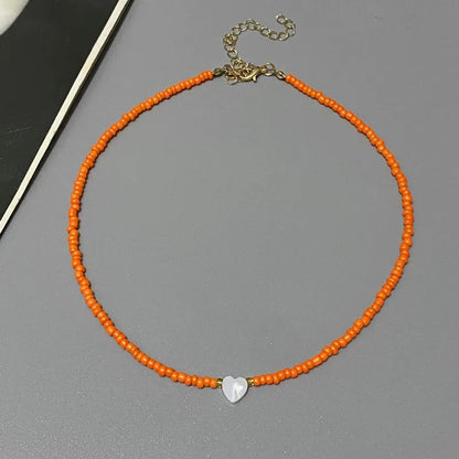 New Nature Shell Love Heart Choker Necklace for Girl Spring Summer Fashion Small Colorful Glass Beads Necklace Gift for Friend Good Vibrations