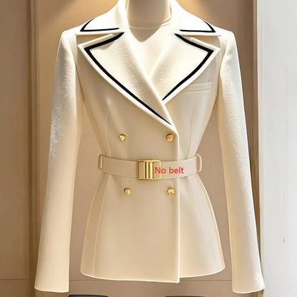 Blazer Coat Women's New 2025Autumn Casual Top Double-breasted Elegant Office Jacket Waist Fashion Ladies Suit Chic Outerwear Good Vibrations