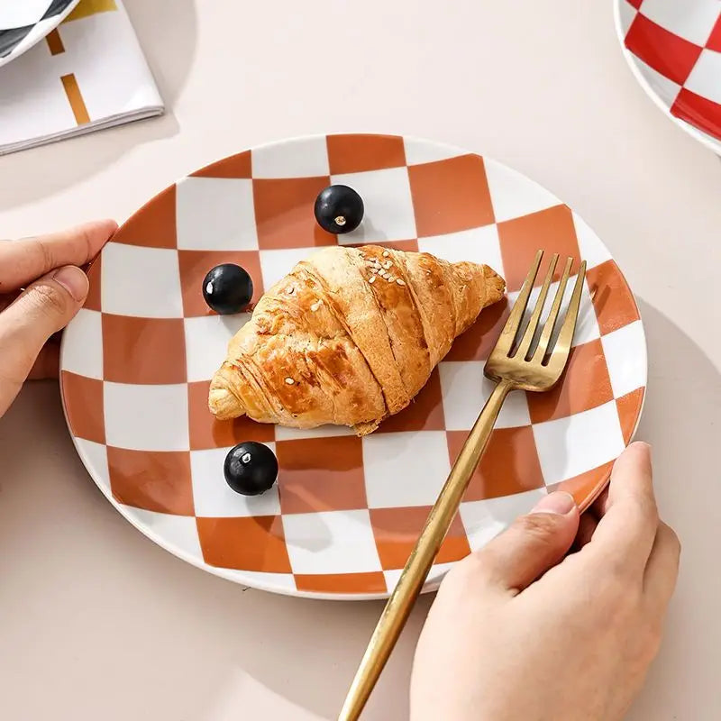 Creative Chess Grid Ceramic Plate Home Dinner Tableware Western Steak Plate Exquisite Bread Dessert Dishes Kitchen Utensils Home Good Vibrations