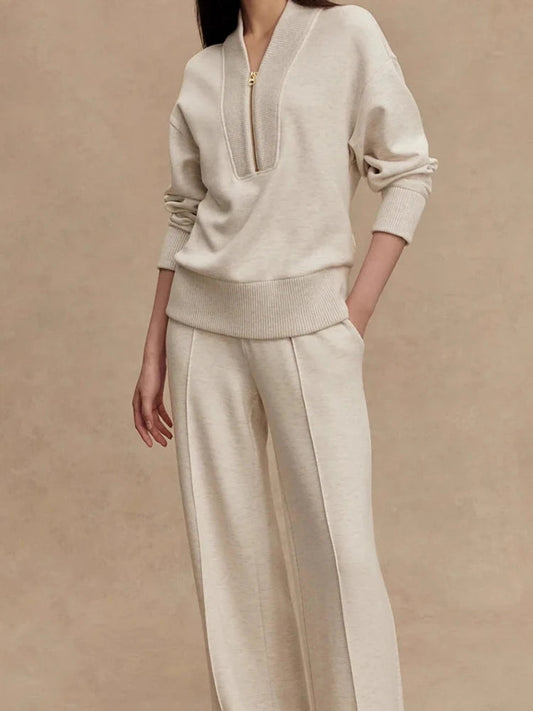 Autumn Winter New Women Simple 2 Piece Vintage Casual Solid Color Commute Sport Sets Fashion Lady Long Sleeve Pullover&Pants Set Good Vibrations