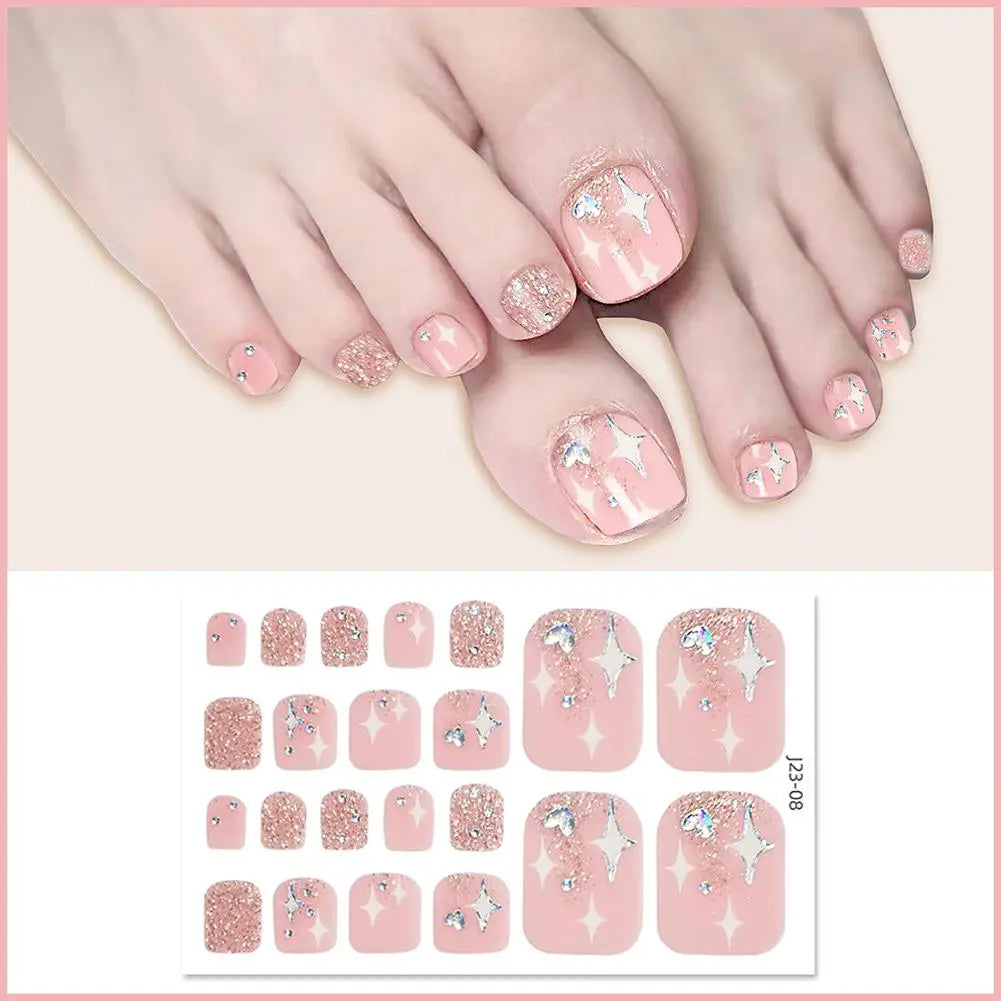 Nail Polish Film Toenail Stickers Solid Color Glitter Toe Nail Art Sticker DIY Waterproof Adhesive Nail Wraps Decals Decors Good Vibrations