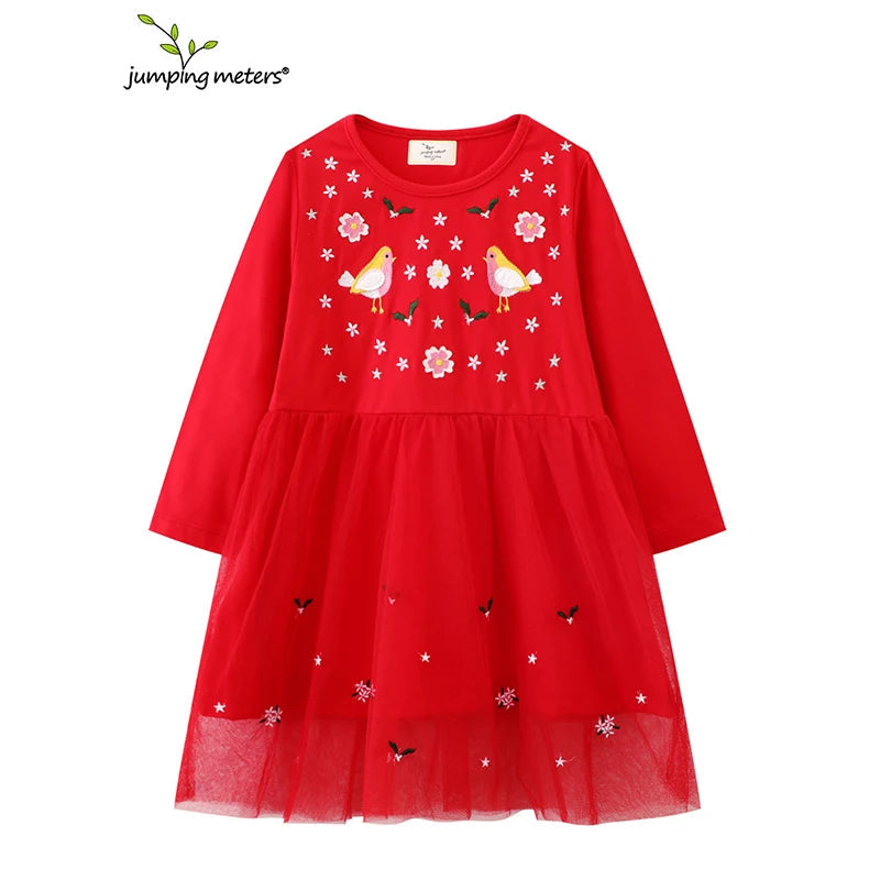 Jumping Meters 2-7T Princess Girls Dresses Floral Embroidery  Autumn Spring Children's Clothing Party Kids Frocks Gifts Baby Good Vibrations