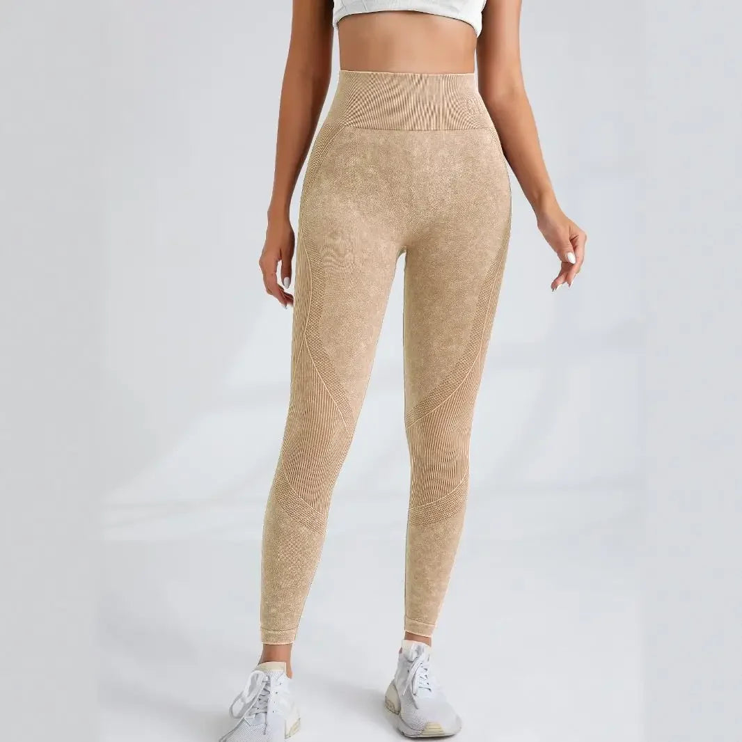 Women Seamless Gym High Waist Yoga Pants Hip Lifting Outdoor Sports Tight Waist Letter Sand Washed Pants Exercise Yoga Leggings Good Vibrations