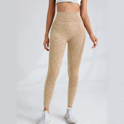 Women Seamless Gym High Waist Yoga Pants Hip Lifting Outdoor Sports Tight Waist Letter Sand Washed Pants Exercise Yoga Leggings Good Vibrations