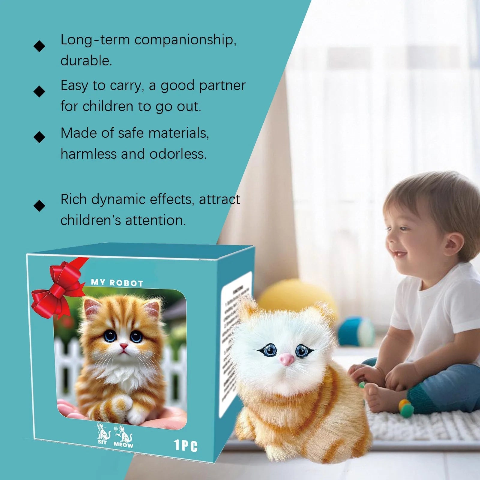 Robot Cat Toys Interactive Cat Meow Toy Funny Interactive Cat Robot Creative Robotic Cat Barking Meow Kitten for Chilren Good Vibrations
