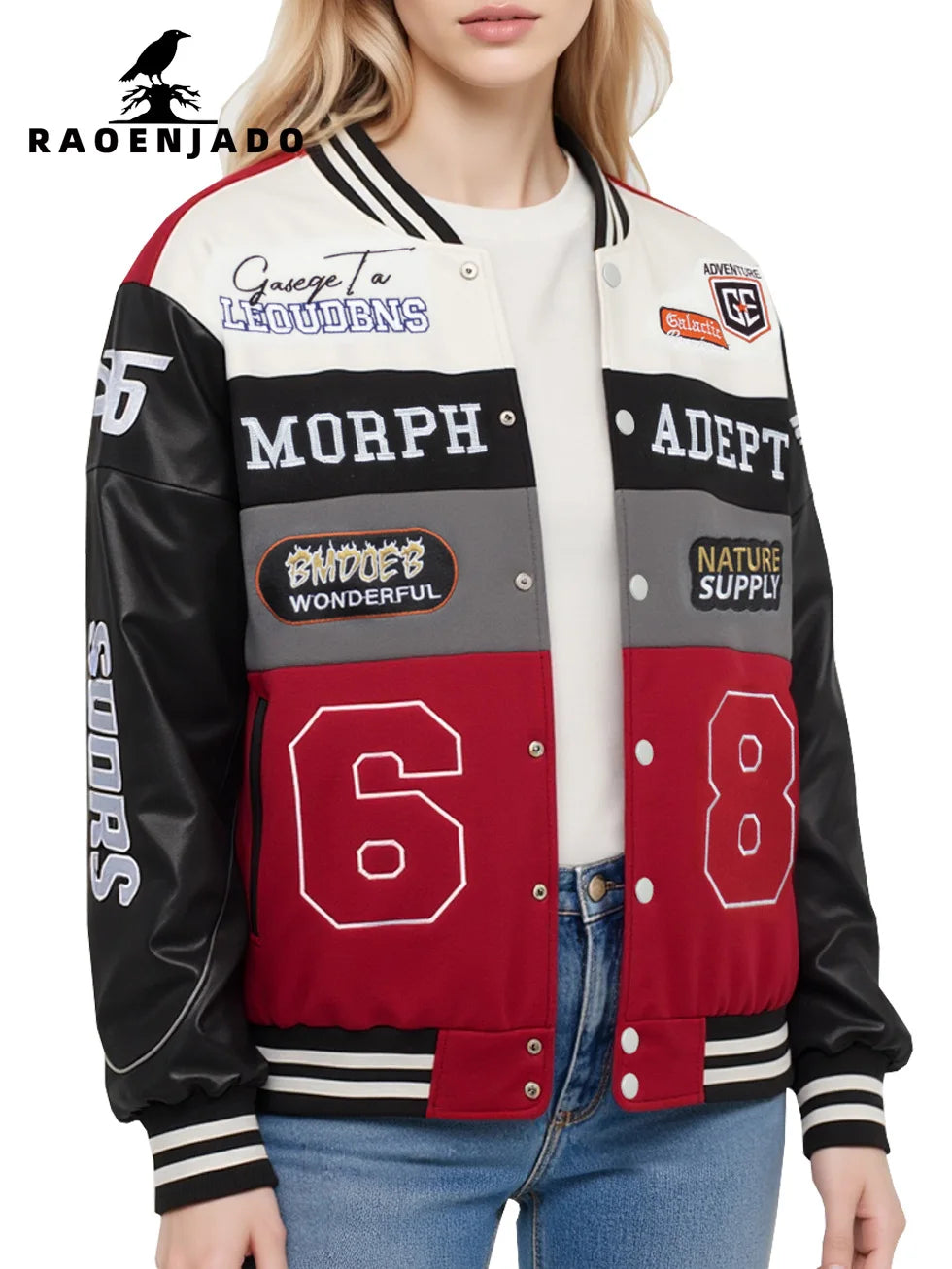 Women's Spring & Autumn Faux Leather Baseball Jacket Warmth Outerwear Loose Casual Street Wear Style Windproof Motorcycle Coat Good Vibrations