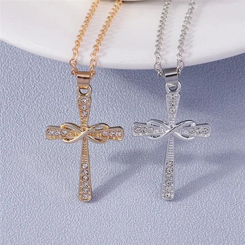 Fashion Cross Necklace for Women Men Gold Silver Color Dazzling Crystal Jesus Crucifix Necklace Christian Jewelry Wholesale Good Vibrations