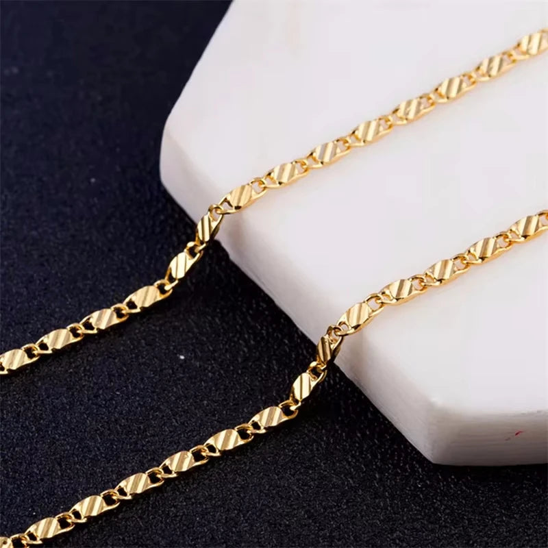 Fashion 18K Gold Necklace 2MM 16/18/20/22/24/26/28/30 Inch Side Chain Necklace For Women Men Jewelry 925 Silver Necklace Good Vibrations