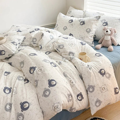 Ins Simple Flower Bed LinenTwin Full Queen King Size Bed Sheets Set  Adults Kids Floral Bed Comforter Sets Bed Duvets Kawaii Good Vibrations