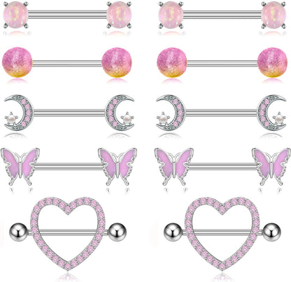 Mixed-style Sexy Nipple Rings Sets Heart Butterfly Dangle Nipple Piercing Bulk for Women Stainless Steel Cute Cat Shield Barbell Good Vibrations Adult Super Store