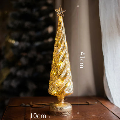 Christmas Tree Glass Night Light for Home Xmas Romantic Holiday Atmosphere Arbol De Navidad Ornaments LED Luminous Decoration Good Vibrations