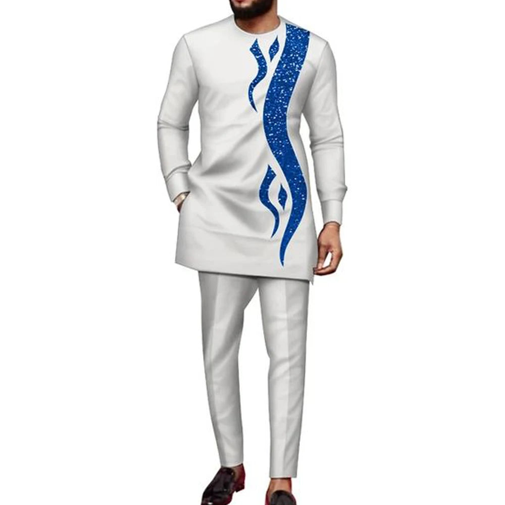 New Dashiki Luxury Full Set Men's Set Round Neck Embroidered Men's Set African Traditional Two Piece Set Men's Full Set Suit Good Vibrations