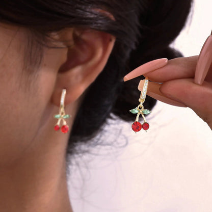 Vnox Elegant Cute Red Cherry Drop Earrings For Women Charm Ear Jewelry Wedding Party Dainty Fruit 1 Pair Earring Gifts To Girls Good Vibrations Adult Super Store