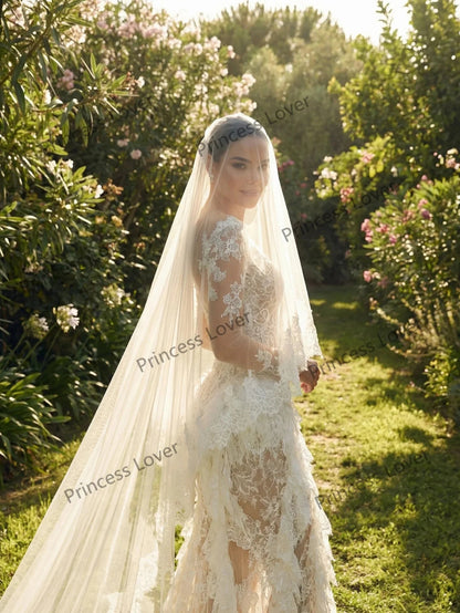 Mermaid Wedding Dresses Long Sleeves Lace Ruffles Luxury Bridal Gown Ivory robe de mariée Formal Wedding Dress Customized Good Vibrations