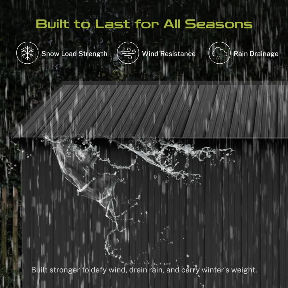 12 x 10 FT Outdoor Storage Shed, Metal Garden Tool Shed with Slooping Roof, Lockable Doors, All-Weather Bike Shed Easy to Assemb Good Vibrations