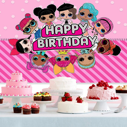 Girl Surprise Theme Backdrop Cute Shiny Doll Birthday Party Decoration Pink Latex Balloon Disposable Tableware Plate Cake Topper Good Vibrations