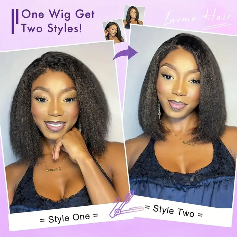 Wear And Go Glueless Wigs Yaki Straight Bob Wigs 13x4 Lace Front Wigs Human Hair Kinky Straight Lace Frontal Wigs Tissage Humain Good Vibrations