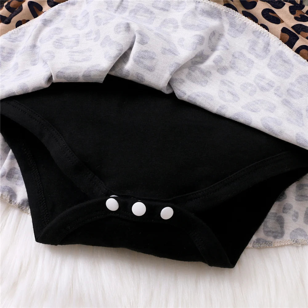 Newborn Baby Girl Romper Dress Long Sleeve Leopard Dresses with Bow Spring&Autumn Onesie Clothes for Infant Girl 0-18 Months Good Vibrations