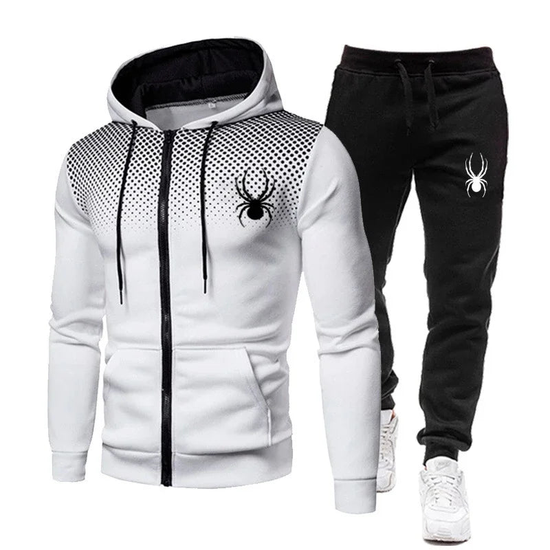 2026 Spring Winter spider print zipper long-sleeved hoodie + stretch waist pants two-piece men's sports jogging fitness suit Good Vibrations