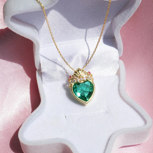 Ariel Crown Charm Necklace Women Girls Fashion Wedding Geek Party Jewelry Green Heart Shell Princess Crown Necklace Gift For Her Good Vibrations