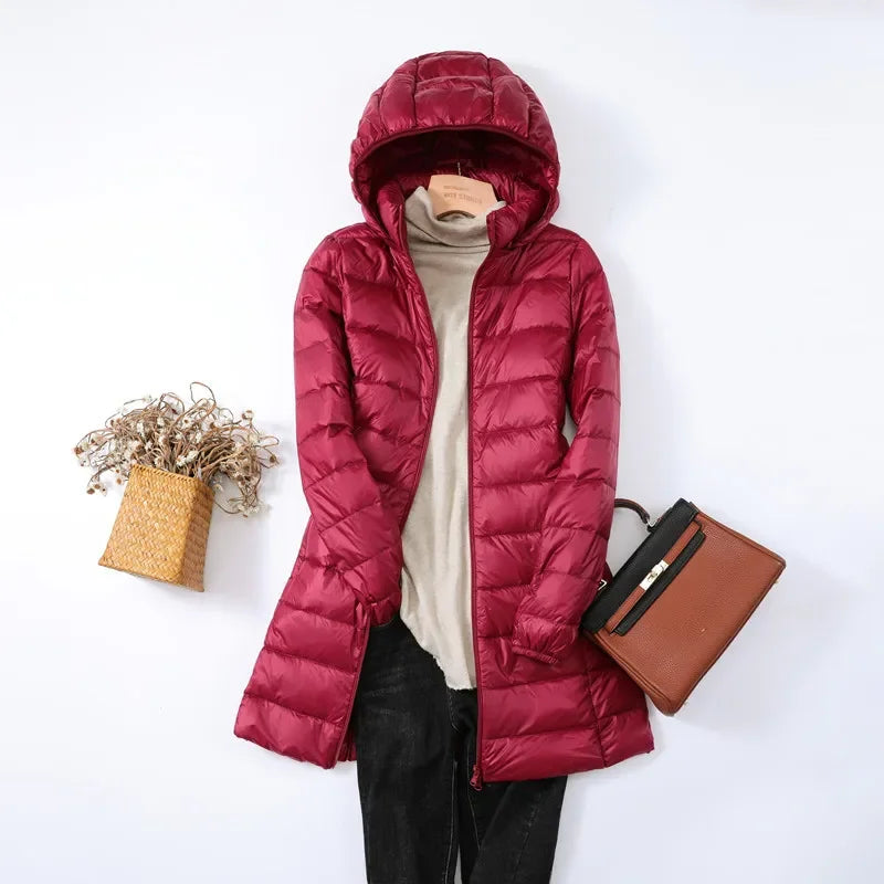 Autumn Winter Warm Women's Jacket 2023 New Korean Hooded Slim-fit X-long Mom Coat Plus Size 5xl 6xl Female Office Lady Jacket Good Vibrations