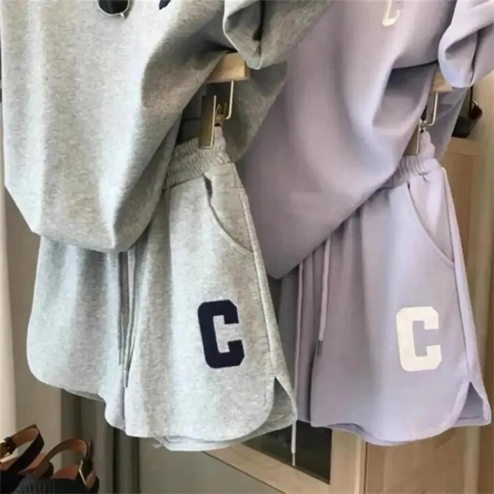 2025 women t-shirt shorts set Summer Tracksuit O Neck Letter Print Short Sleeve T-shirt Drawstring Shorts Sport Clothes Good Vibrations