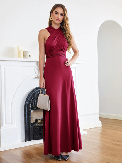 BABYONLINE Sexy Bridesmaid Dress Infinity Style Convertible Halter V neckline Gown Sleeveless Multiway Wrap Changable Guest Gown Good Vibrations