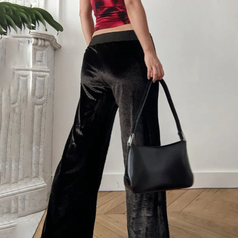 Goth Dark Techwear Fashion Stars Rhinestone Drawstring Pants Mall Goth Streetwear 90s Grunge Soft Velvet Trousers Women Y2K Pant Good Vibrations