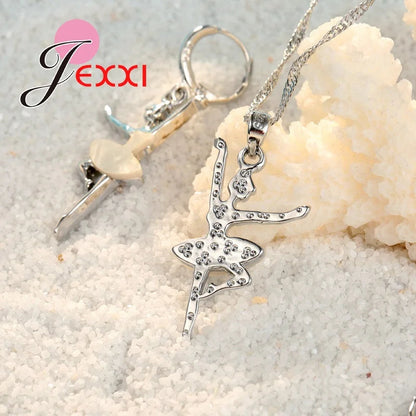 White Dancing Ballet Girls Jewelry Set 925 Sterling Silver Color Pendant Necklace/Earring Sets for Women Wedding Gifts Good Vibrations Adult Super Store