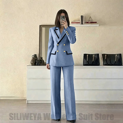 Women's Red Suit Two Piece Set Double Breasted Blazer with Black Trim and Pants Elegant Formal Fashion Daily Casual Party Tuxedo Good Vibrations