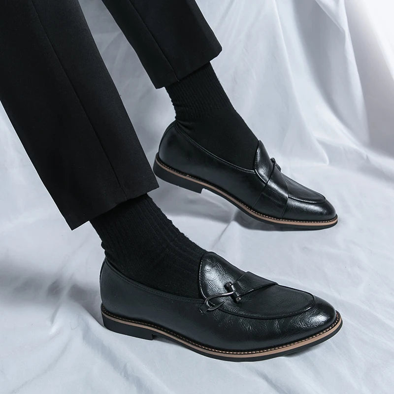 Black Loafers for Men Fashion Stone Pattern Men's Formal Monk Shoes Business Handmade Leather Men's Social Shoes Driving Shoes Good Vibrations