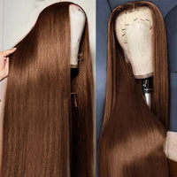 #4 Chocolate Brown Straight 13x6 HD Lace Frontal Wig 13x4 Lace Front 30 36 46 Inches Brazilian Human Hair Wigs For Black Women Good Vibrations