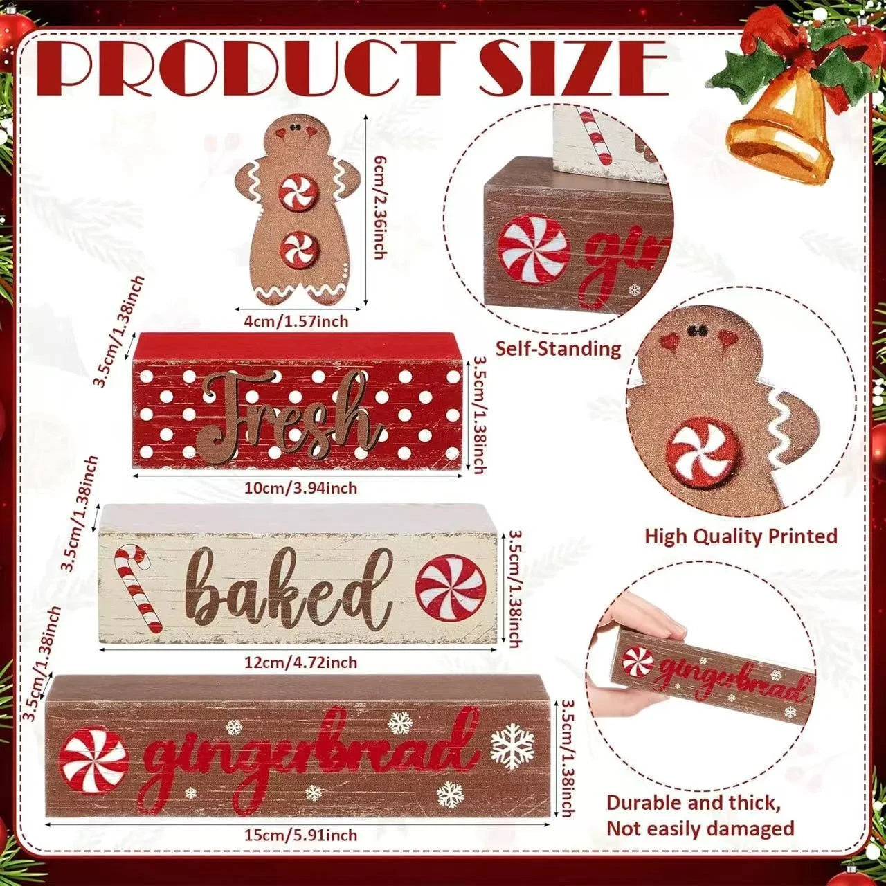 Christmas Tiered Tray Decor Wooden Table Centerpiece Merry Christmas Xmas/Gingerbread/Truck/Pink&Red Hohoho Chirstmas Family Gat Good Vibrations