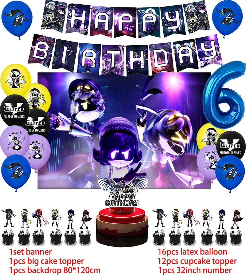 Murdered Drones Birthday Party Decoration Balloon Backdrop Cake Topper Murdered Drones Birthday Party Supplies Baby Shower Good Vibrations