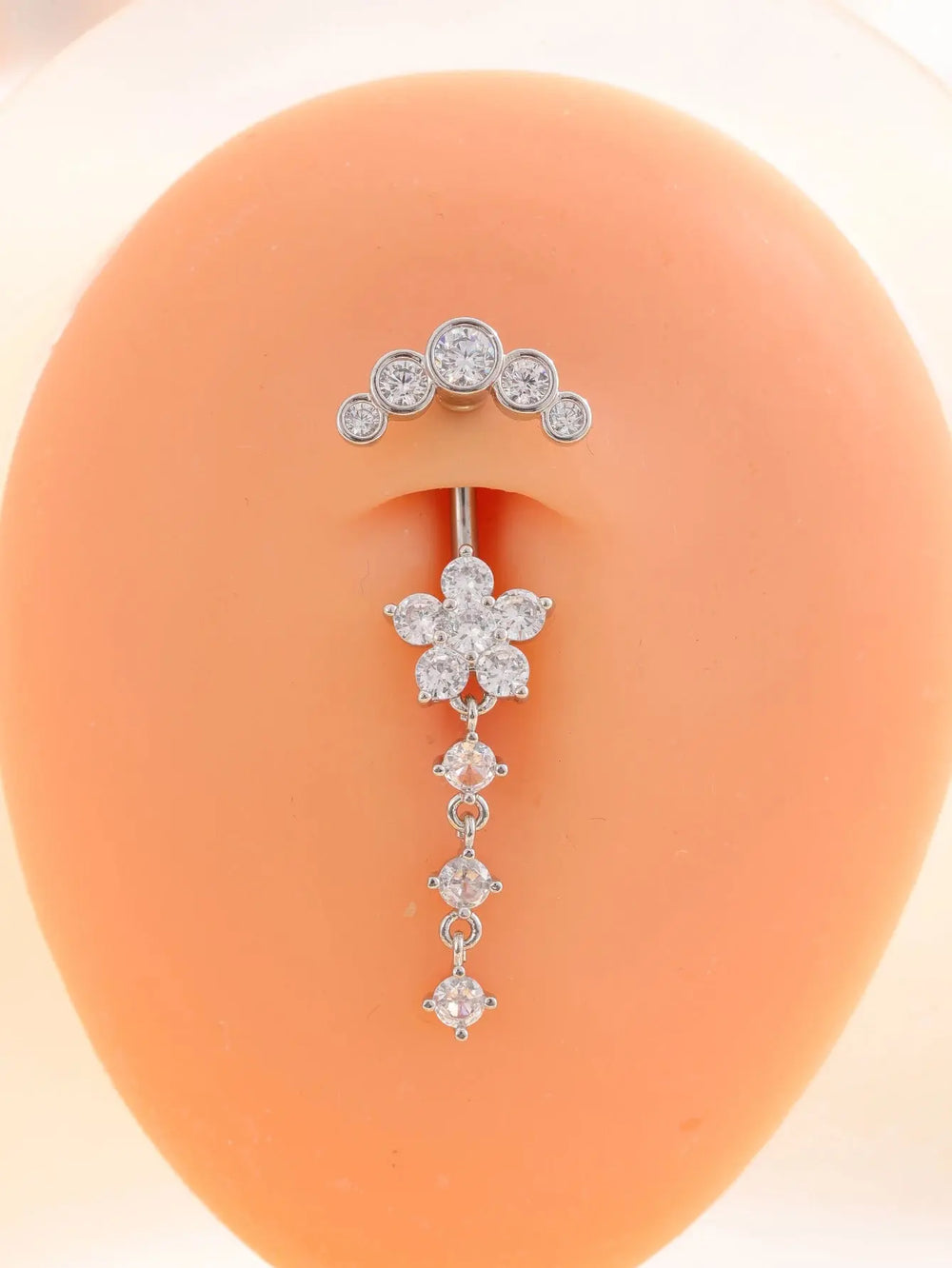 Gold Color Stainless Steel Belly Button Ring Long Dangled Flower CZ Crystal Navel Belly Piercing Rings for Women Sexy Jewelry Good Vibrations Adult Super Store