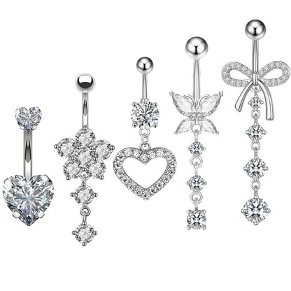 3-5pcs/Lot Belly Button Ring Sets Heart Butterfly Flower Dangled Belly Piercing Nombril 14G Curved Navel Rings Jewelry for Women Good Vibrations Adult Super Store
