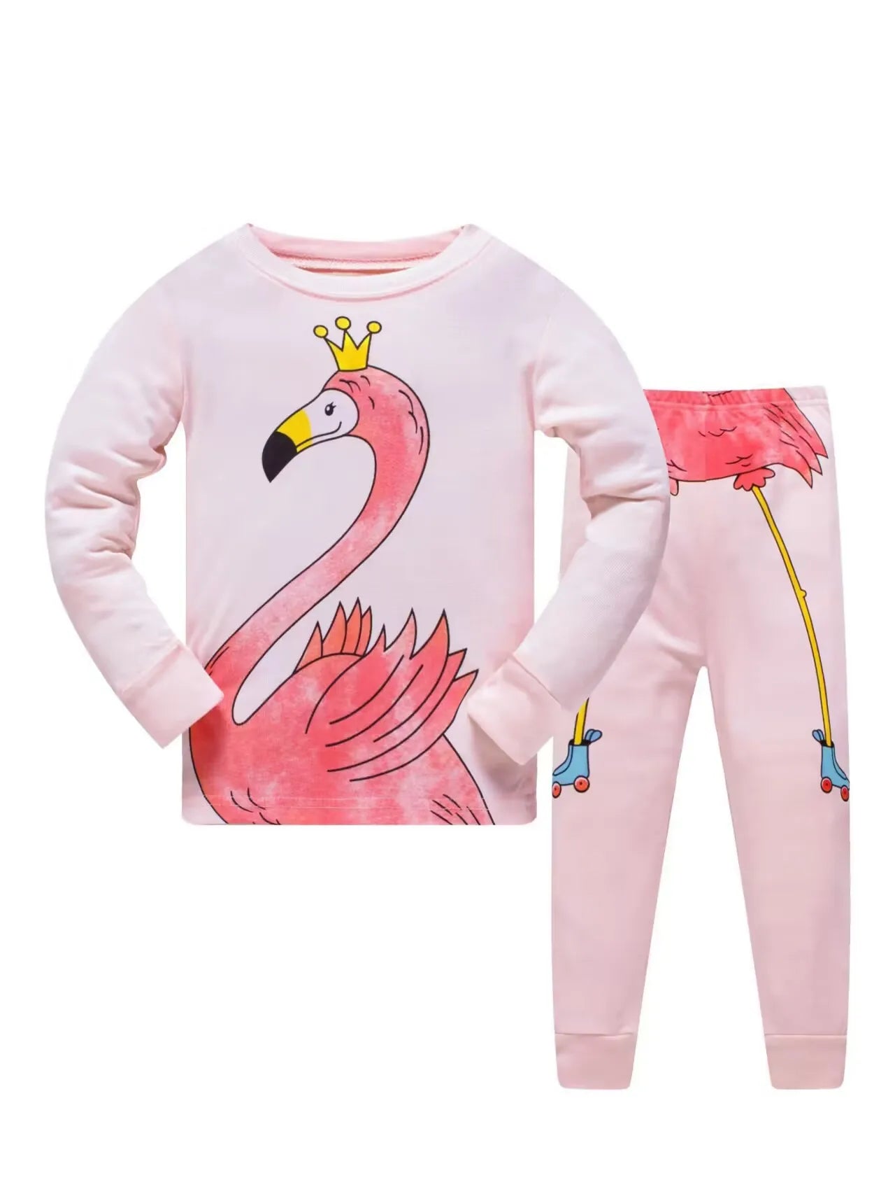2pcs Girls Casual Cartoon Unicorn Print Crew Neck Pink Cotton Pajama Sets Good Vibrations