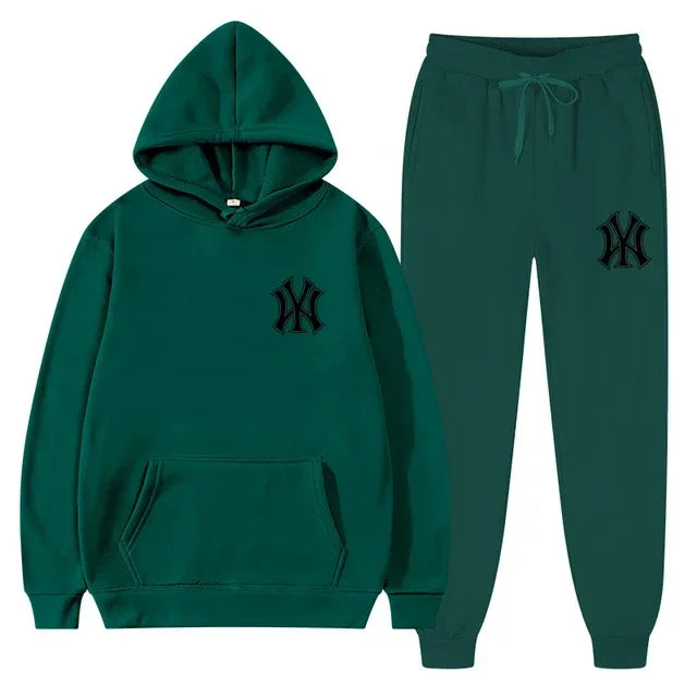 Men's running and fitness fashion casual sportswear set for autumn and winter, hooded sweatshirt + jogging pants two-piece set Good Vibrations