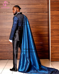 Luxury Shiny Royal Satin Suits For Men Customized 3 Piece Jacket with Long Cape Pants Set Formal Groom Wedding Party Prom Tuxedo Good Vibrations
