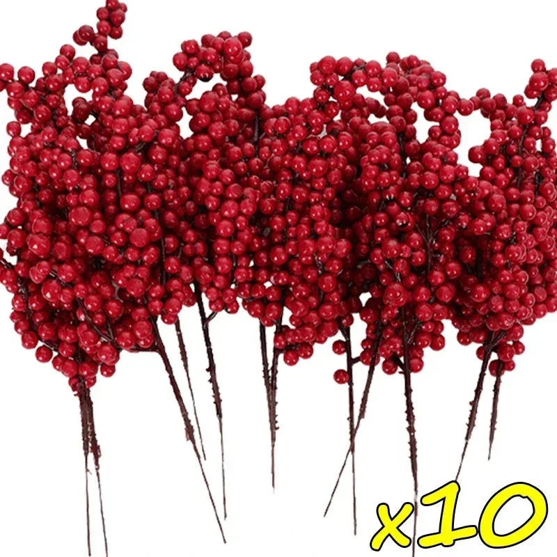 Christmas Red Berries Fake Plants Flowers Artificial Holly Berry Stamen Wreath Ornaments for Xmas Tree Party Home Decor Good Vibrations