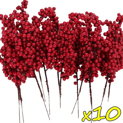 Christmas Red Berries Fake Plants Flowers Artificial Holly Berry Stamen Wreath Ornaments for Xmas Tree Party Home Decor Good Vibrations