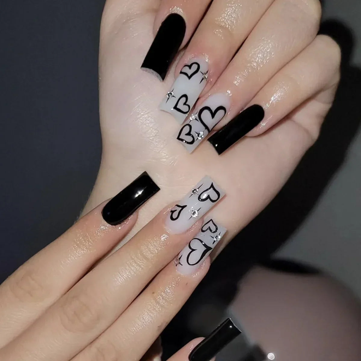24Pcs Brown Long Coffin False Nails Glitter Ballet Wearable with French Design Fake nails Full Press on Nail Ins Nail Tips Art Good Vibrations