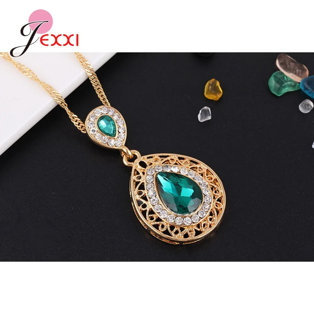 Brand Wedding Party Women Gold Color Jewelry Sets Waterdrop Necklaces piercing Drop Earrings Opal Stone Bijoux Good Vibrations Adult Super Store