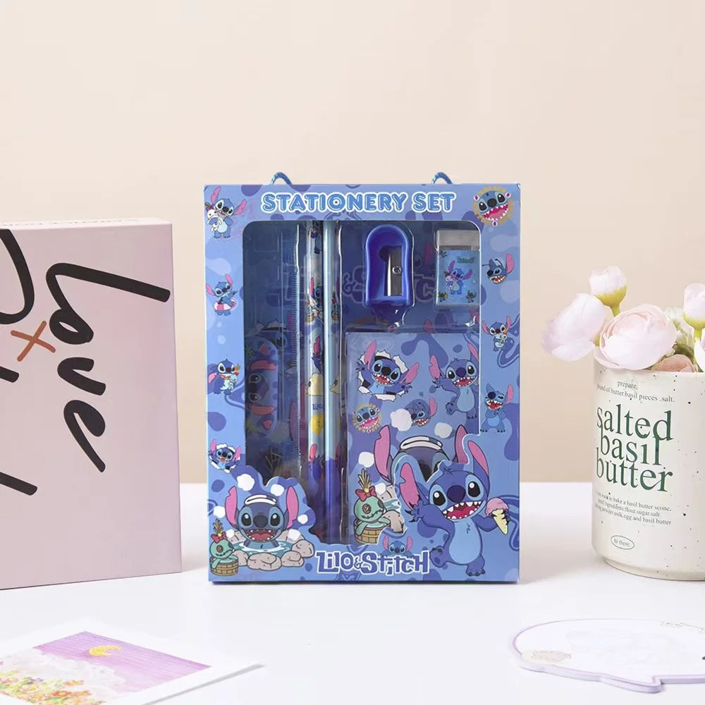 6PCS/Set Stitch Stationery Set School Gifts With Pencil Pen Sharpener Eraser Notebook Ruler Good Vibrations